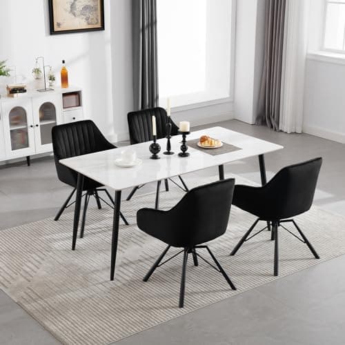 WOLTU Chaise Salle à Manger Pivotante, Chaise Scandinave, Chaise de Cuisine, Chaise Ergonomique, avec Dossier et Accoudoirs, Pieds en Métal, en Velours, Noir, EZS12sz-1