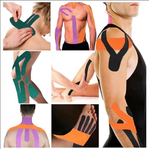 ANAMPION Tape Kinesiologie 3 Rouleaux, 5cm*5m Bande Kinesiologie Tape pour la Physique, Imperméable Kinesio Tape pour Les Douleurs du Genou, Coude et l'épaule (Noir+Bleu+Couleur rose)