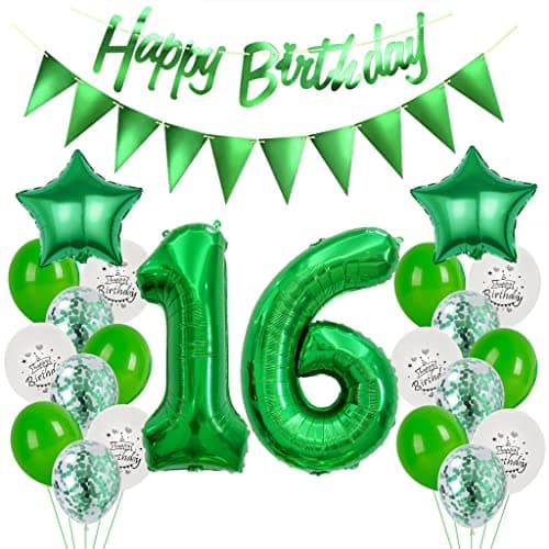 Vert Décoration 16 anniversaire, Ballon Décoration 16 ans anniversaire, Vert Décoration gâteau anniversaire 16 ans garçon, 16 ans anniversaire garcon fille, Vert Décoration 16 anniversaire ballons