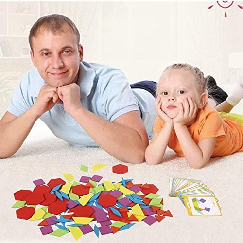 KanCai Puzzle en Bois Jouets 155 Piècess Tangrams Blocs de Modèle Classiques Jouets Montessori Jouets éducatifs avec 24 Cartes de Conception pour Enfant