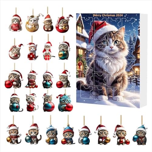 Calendrier De L'Avent Avec Pendentifs En Forme De Chat 2024, Calendrier Du Compte À Rebours Avec Pendentifs Pour Arbre De Noël, 24 Jours Calendrier De L'Avent, Pour Décoration De Noël