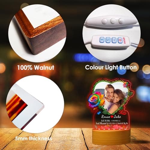 Lampe Personnalisé avec Photo, Cadre Photo Personnalisé Cadeau Noel Couple, Copain Copine, Cadeau Anniversaire Femme Homme, Idee Original Lumineux Cadeaux pour Elle, Romantique Valentin (Rose)