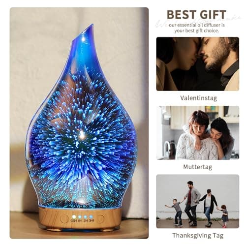 Porseme Aroma Diffuser Luftbefeuchter 100ml,Handgeblasen 3D Luftbefeuchter Ultraschall Leise 7 farbwechselnde LEDs Raumbefeuchter BPA Frei für Wohnung Yoga Spa mit Timer (Silver)