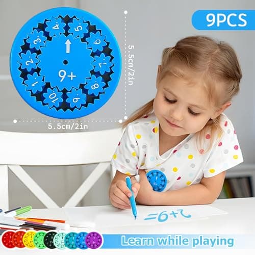 ACTOYS Math Fidget Spinners, 9 Pièces Math Fact Fidget Spinners, Spinner Sensoriel à Main pour Soulager Anxiété, Jouets Éducatifs pour Étudier Addition/Soustraction de Faits Mathématiques