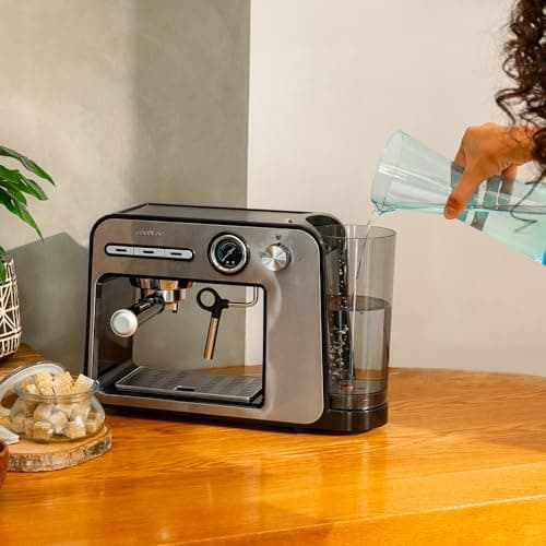Cecotec Cafetière espresso Power Espresso 20 Square Pro, 1450 W, 20 bars, Thermoblock, Vaporisateur, 2 tasses de café, Réservoir d'eau amovible de 1 litre, Plaque chauffe-tasses.