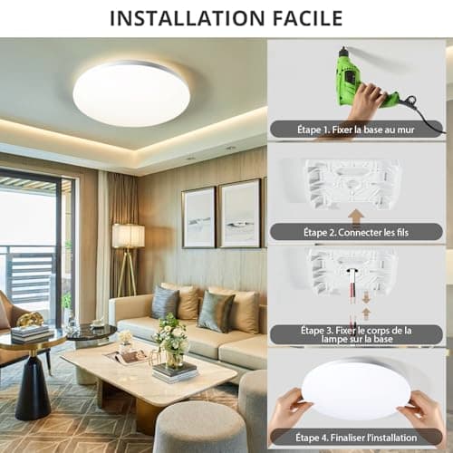 Cheerhom 32W Plafonnier LED, 6500K Rond Lampe de Plafond, 1400LM Luminaire Plafonnier Led, Etanche IP44 Lampe Plafond Moderne Pour Salle de Bain,Chambre,Cuisine,Salon,Bureau,Balcon,Couloir, Ø30CM