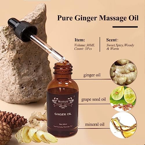 Huile de Massage, Huile de Gingembre, Huile de Massage de Drainage Lymphatique, Essentielle Huile pour Réchauffer, Détendre, Masser, Huile de Massage pour Soulager des Douleurs Articulaires