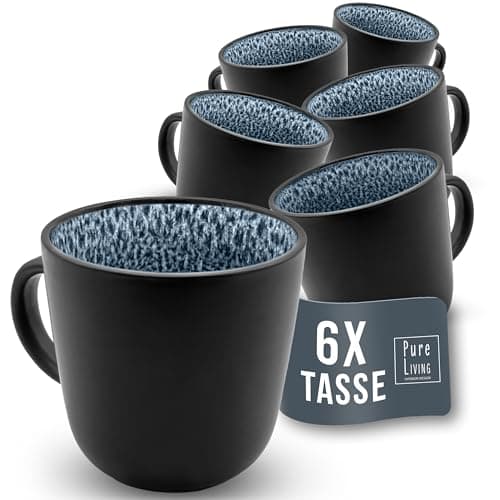 Tasse Café 6er Set en Grès Ibiza - Chic et moderne, compatible lave-vaisselle et micro-ondes - Tasses à Café Pure Living - Ensemble de Tasses à Thé et à Café Cool en bleu fumé