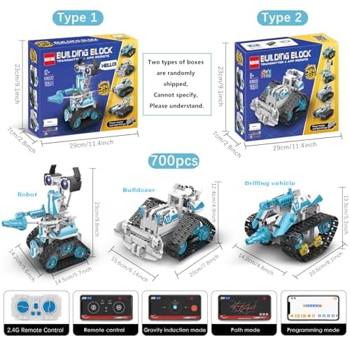 BEHOWL Technique 5 en 1 Voitures, Jouet de Construction pour Enfants de 7-16 Ans avec App&Télécommande Chenilles/Robot/Tank/Bulldozer, Cadeaux pour garçons Filles 8-12 Ans,(700 Pièces)
