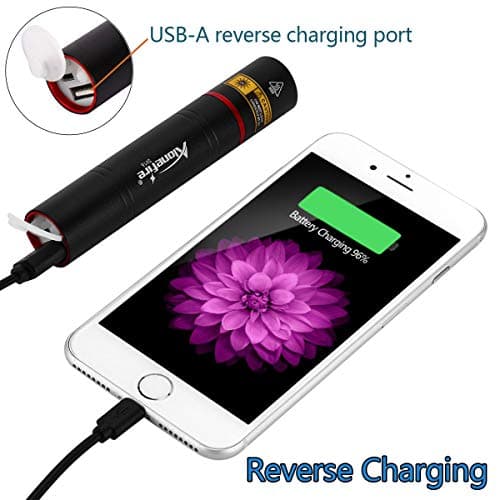 Alonefire SV16 5W Lampe Torche UV LED Puissante 365nm Rechargeable USB pour Peinture, Minéral, Fluoresceine, Détecteur D'urine, Durcissement de Resine avec Prise de Courant, Batterie 2600mAh Intégrée