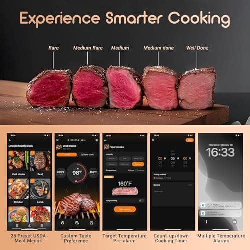 INKBIRD INT-11P Thermomètre à viande Sans Fil, Thermomètre Barbecue Bluetooth 91 m/300 pieds Contrôle App avec Alarmes de Température Intelligentes pour Four Gril Four Cuisine BBQ Fumoir