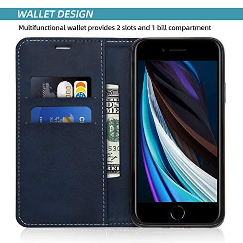 BoxTii Coque pour iPhone SE 2020 / iPhone 8 / iPhone 7, Portefeuille Etui en Cuir PU, Magnétique Protection Housse Coque pour iPhone SE 2020 / iPhone 8 / iPhone 7, Bleu