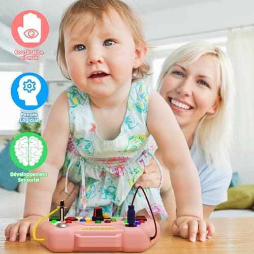 Yitical Montessori Jouet Bebe 1 an LED Busy Board, Jeux Enfants de Motricité avec 8 Interrupteurs LED, D'éveil Sensoriel Cadeau pour Bébé12 18 Mois 2 3 Ans Garçons Filles