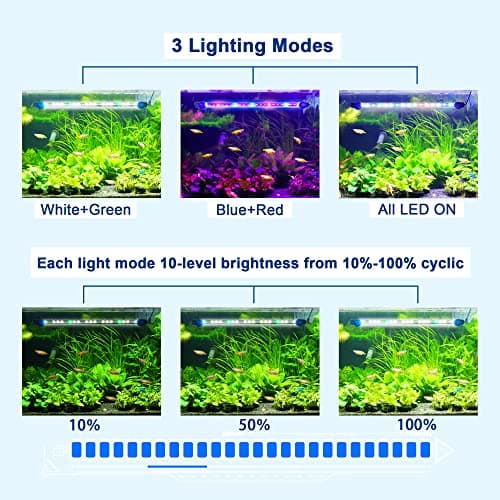 BELLALICHT LED Timer éclairage d'aquarium - Lampe d'aquarium [lumière blanche RVB] avec minuterie intégrée, variateur 10 niveaux de luminosité IP67 étanche Light pour réservoir de poissons plante