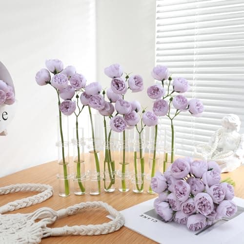 Hobyhoon Lot de 2 Bouquets de pivoines artificielles de renoncules en Soie avec tiges, 54 corolles décoratives pour centres de Table, Arrangements de Mariage, fête prénuptiale (Violet)