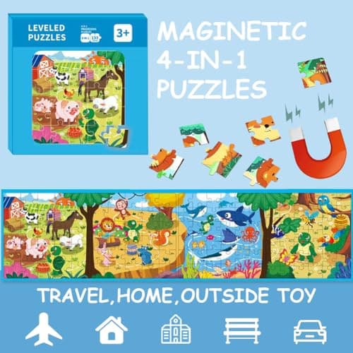 Jeu Magnétique Puzzle, Jouet Puzzle en Magnétique pour Enfants, Montessori Puzzle Enfant Quiet Book, Puzzle Animaux, Jeux de Puzzle pour Enfants, Jeux de Voyage Enfants à Partir de 3 4 5 Ans