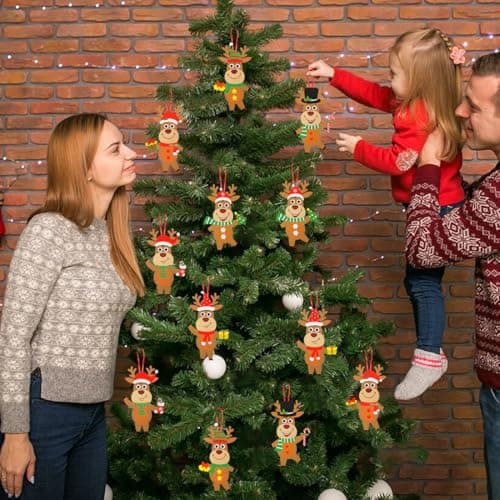 Kit Bricolage Noel Enfant, 12 Pièces Renne Suspendue de Noël, Activites Manuelles Enfants Noel, Autocollants en Mousse Pendentif Créatif DIY pour Décoration Arbres de Noël, Fenêtres