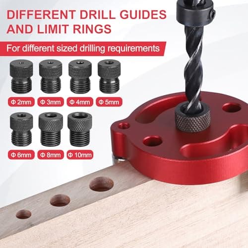 EFUTURETIME Gabarit de Percage Vertical, 2-10 mm Trous Locator Travail du Bois, Kit de Chevilles à Centrage Automatique, Guide de Percage Droit pour Perçage et Repérage du Centre, Rouge