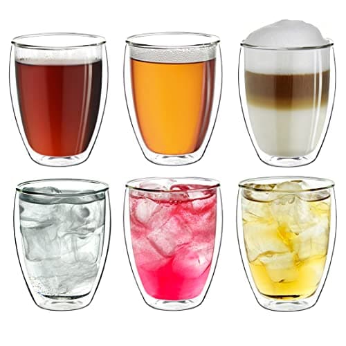 Creano Verre Thermique XXL à Double paroi 400 ML, Verre à café/Verre à thé/Latte Macchiato Extra Large résistant à la Chaleur en Verre borosilicaté, Lot de 6