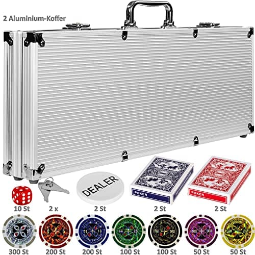 GAMES PLANET Set de Poker avec 1000 jetons Laser, 2 valises de Poker, Silver