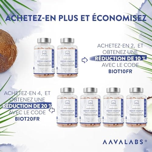 Biotine Cheveux 10000μg Complement Alimentaire Cheveux Biotin Vitamine B8 Zinc Selenium Huile de Coco MCT Vitamine C Acide Folique Vitamine B6 LCystéine Pousse Cheveux Biotine 10000 mcg -180 Gélules