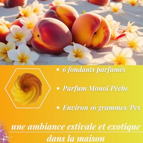 BOUGIE MAGIE - Fondant Parfumé pour Bruleur en Cire de Soja Naturelle Fait Main Parfumée - 6pcs/96 Grammes - Parfum Monoï Pêche - Coffret Cadeau