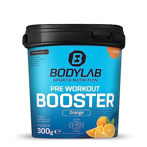 Bodylab24 Pre-Workout Booster Orange 300g, Boisson énergétique pré-entraînement, 136mg de caféine, taurine & extrait de guarana, acides aminés essentiels BCAA et bêta-alanine, arginine, citrulline