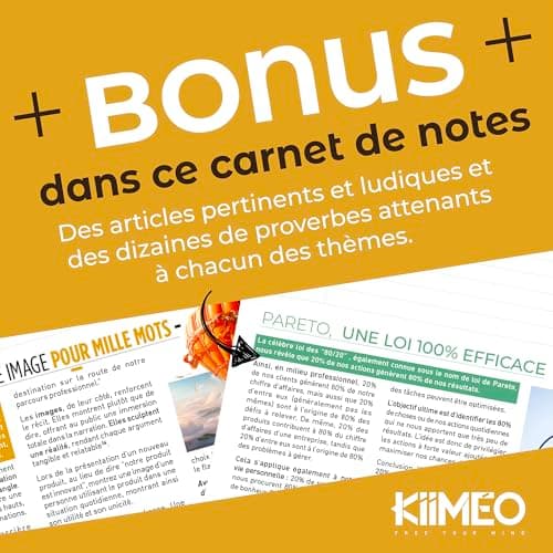 KIIMEO - Le 1er Carnet de Notes Professionnel et Thématique - Bullet Journal Premium Innovant - Conseils & Articles sur la Gestion du Temps- 140 pages + 1 page effaçable - Feutre fourni