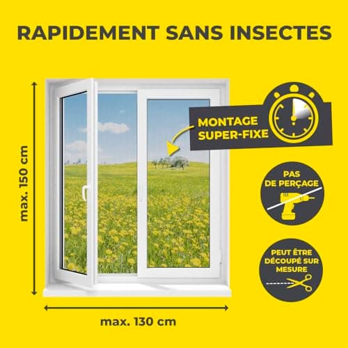 EASYmaxx Moustiquaire de fenêtre avec Magic Click | Peut être découpée individuellement pour toutes les fenêtres jusqu'à 150 x 130 cm | Montage avec 12 aimants - pas de perçage ni de vissage [Noir]