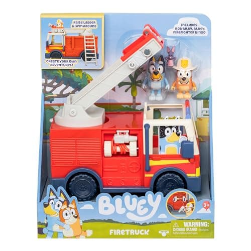 BlueY Camion de Pompier Camion de Pompiers avec Figurines de, de Bingo en pompière et de Bob Bilby Dresse l’échelle, pivote-la et déroule la Lance