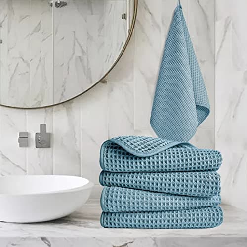 Polyte - 4 Serviettes de Bain en Microfibres - pour Les Mains - sèche Rapidement/ne Peluche Pas - Tissu alvéolé - Vert - 40 x 76 cm