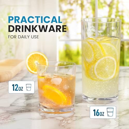 Zulay Kitchen Ensemble de gobelets incassables en plastique 8 pièces - Verres acryliques transparents durables - Sets de verrerie acrylique de 12 oz et 16 oz - Ensemble de verres en plastique