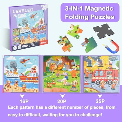 ASTARON Puzzles magnétiques pour Enfants, 16-20-25 pièces Puzzles magnétiques d'apprentissage pour Les Voyages, Jouets de Voyage, activités en Voiture et en Avion pour Les Enfants
