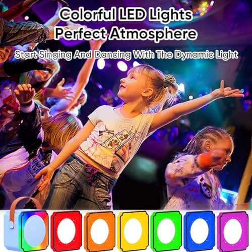Joycome Karaoke Enfant avec 2 Microphones, Micro Portables Karaoké sans File, Jouet de Karaoké Bluetooth avec Voix Change et LED Lumière pour 3-12 Enfant Fille Cadeau Chanter Adulte - Bleu
