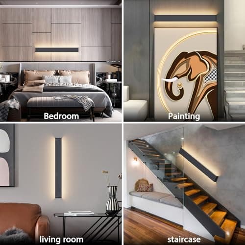 Klighten Applique Murale Interieur LED 83CM Lampe Murale Blanc Chaud 3000K 30W Luminaire Mural Moderne pour Chambre Salon Escalier Couloir, Anthracite