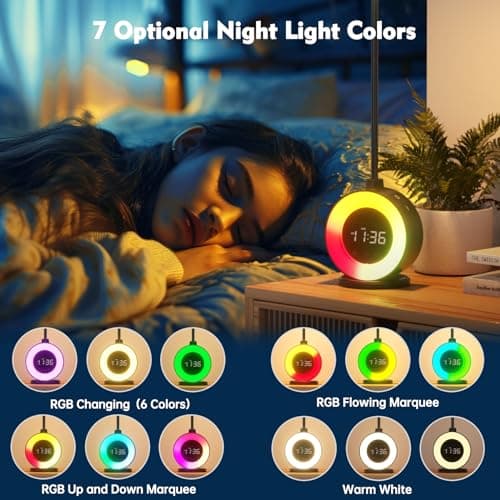 Réveil Lumineux LED,3 in 1 reveilsimulateur d'aube,7 Sons Naturels Lumineux Lampe avec Simulateur d'Aube, 2 Réveils Veilleuse Enfant, 12 couleurs Reveil Lumineux Lampe de Chevet Fonction Snooze