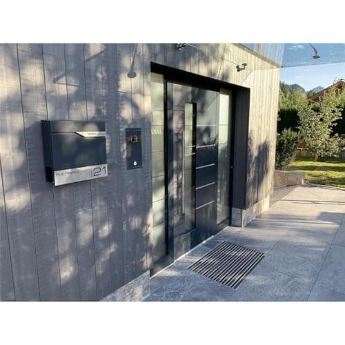 Metzler Boîte aux Lettres Murale avec Porte-nom, Design Moderne avec Compartiment à journaux Anthracite RAL 7016, Personnalisable avec Plaque Nominative en Acier Inoxydable V2A | Modèle Siebert...