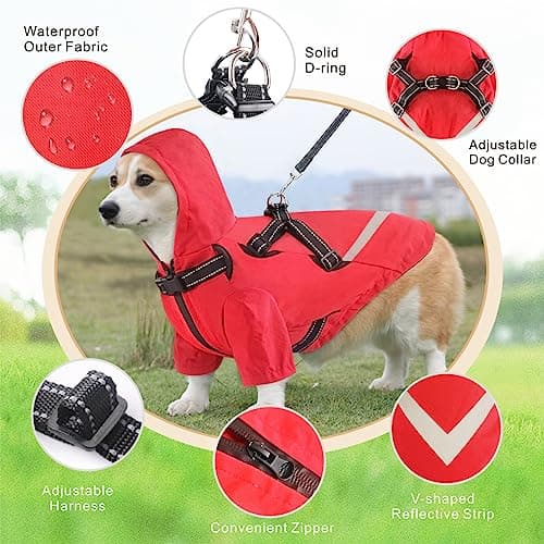 Dolahovy Imperméable pour Chien,Ponchos pour Chiens Veste imperméable pour Chien Vêtements de Pluie réglables pour Animaux de Compagnie avec Capuche pour Les Petits Chiens Moyens (XL, Rouge)