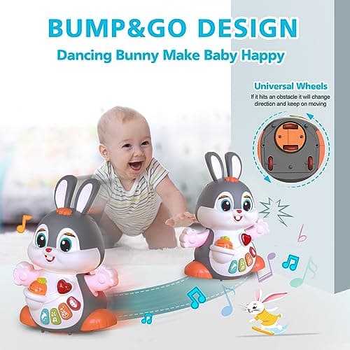 MOONTOY Musicaux Jouet Bebe 1 an Garçon Fille - Jouet Educatif Lapin Rampant avec Musique et lumière -Jeu d'Éveil Sensoriel Enfant 2 Ans,Cadeaux Précoces 6 7 8 9 12 18 24 Mois HA9991