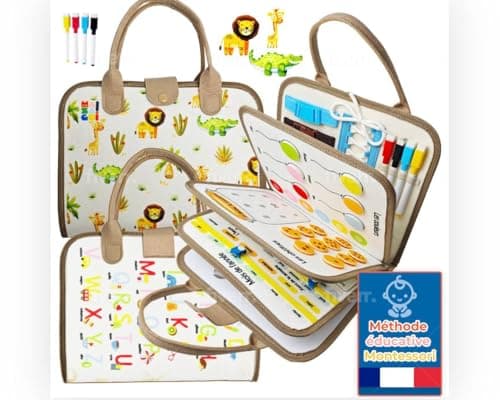 MAZAGUI Busy Board Montessori, Planche Montessori d'activités éducatives sur Les Animaux de la Jungle, Apprentissage de l'alphabet, des Chiffres, des Couleurs et Plus, 9 Pages