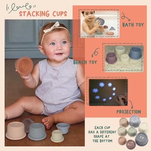 MutoToy® Jouet Sensoriel Bebe 6 Mois et Plus, 6 en 1 Jeux Montessori Eveil avec Cube D'activité Bébé, Jouet Ventouse Chaise Haute, Jouets de Développement