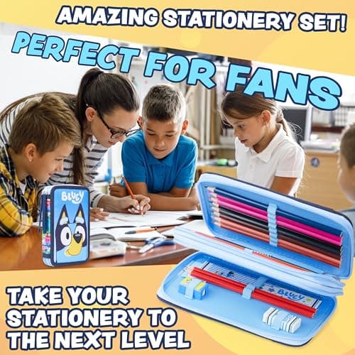 BlueY Trousse Double Compartiment à Crayons Remplie avec Fournitures Scolaires