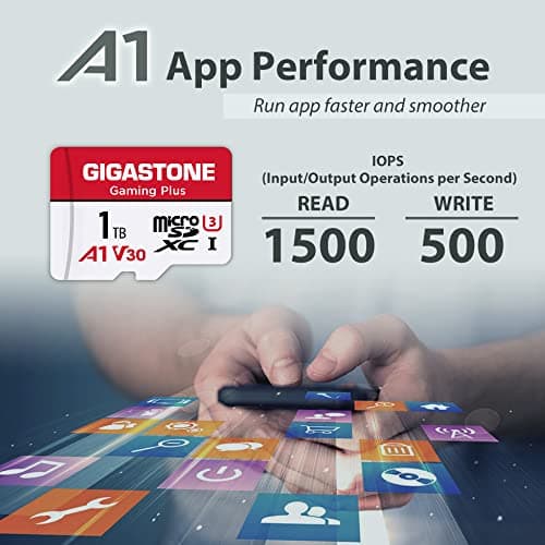 GIGASTONE Carte mémoire Gaming Plus Series de 1 to jusqu'à 150/120 Mo/s pour Nintendo Switch, Steam Deck, Console de Jeu, vidéo 4K A1 V30 U3 MicroSDXC avec Adaptateur SD.