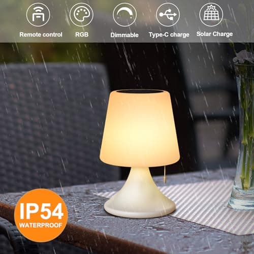 RWWR Lampe de Table Solaire Outdoor LED 2 en 1 Recharge 8 Couleurs Variable Lampe de Table Sans fil Batterie Rechargeable IP44 pour Camping Jardin Balcon Terrasse