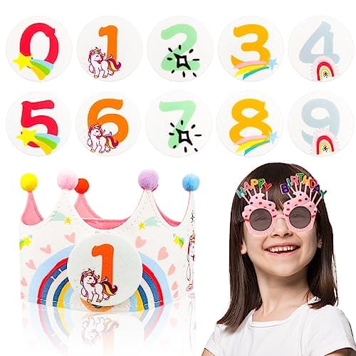 YICH Couronne d'Anniversaire Chapeau Anniversaire Enfant Bébé Anniversaire Couronne Bandeaux Enfants Numéros Interchangeables De 0 à 9 Pour Filles Et Garçons
