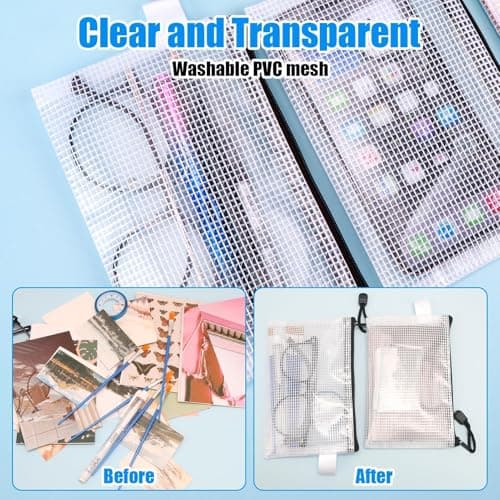 LANAFAY 12 Pcs Pochette Document Zippée A6, Étanche Pochette Rangement, PVC Pochette Plastique Zippée, Transparentes Mesh Zipper Pouch, pour Voyage, Cosmétiques, Bureau Documents Organisation