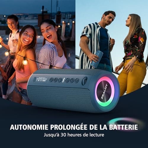 ZEALOT Enceinte Portable Bluetooth avec lumière LED, Basses stéréo puissantes de 40W, Batterie 5200mAh, Micro SD/TF, Bluetooth 5.2 et étanchéité IPX6, Haut-Parleur Bluetooth pour Voyages, Cadeaux