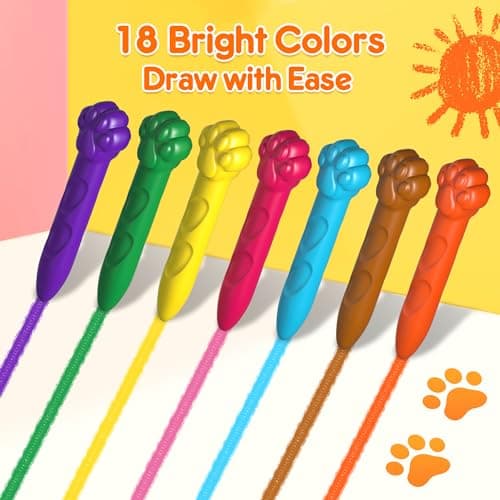 Mocoosy 18 Couleurs Crayons pour Tout-Petits - Non Toxiques Lavables avec Livre de Coloriage - Sûr Pastels pour Enfants Bébé Art Jouets Cadeaux
