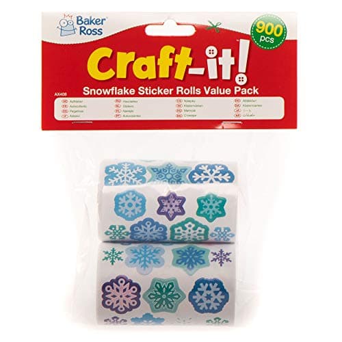 Baker Ross AX408 Autocollants De Flocon De Neige- Pack De 900, Autocollants Pour Enfants, Idéal Pour Les Projets D'Art Et D'Artisanat De Noël, Idéal Pour La Fabrication De Cartes Et Le Scrapbooking.