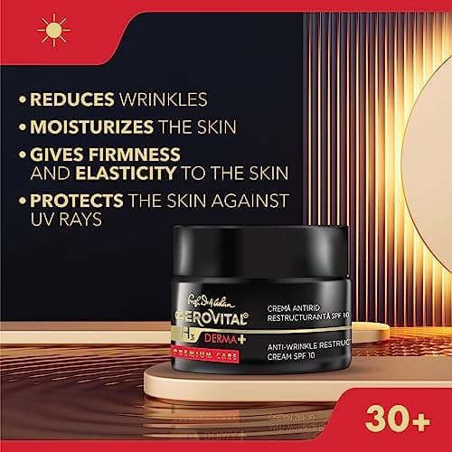 Crème Visage Anti-Rides Restructurante SPF 10, Réduit les Rides, Restaure l'Elasticité et la Fermeté de la Peau, 50 ml, Gerovital H3 Derma+ Premium Care
